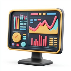 3D icon cartoon stock market trading screen, isolated on a white background 