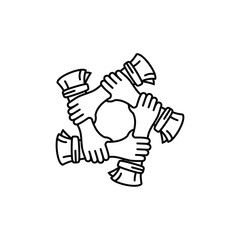 Logo design of five hands holding each other tightly in a circle with line symbol vector illustration