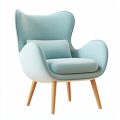 3D icon cartoon stylish armchair with wooden legs and a soft cushion isolated on a white background 