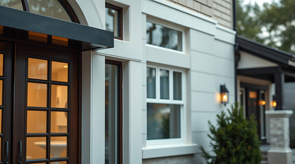 Fototapeta premium Luxury House Exterior: Modern Home Design, Real Estate, Facade, Entrance, and Architecture