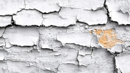 Obraz premium Weathered white paint peeling from aged surface, exposing textured layers underneath, showcasing surface deterioration