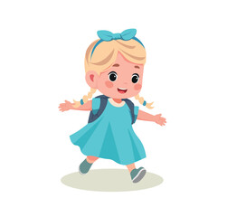 happy cute kid girl ready to go to school