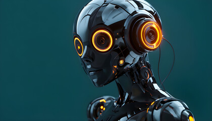 robot with headphones, Created using Generative Ai