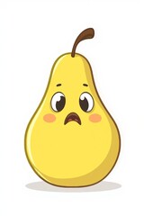 a cartoon pear with a sad face and a frown on its face