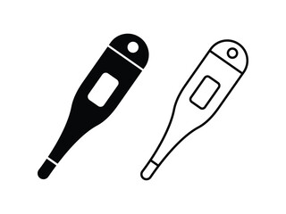 Digital thermometer line icons in thin line vector style. digital thermometer, typically used to measure body temperature.