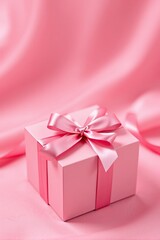 Fototapeta premium there is a pink gift box with a pink ribbon on it