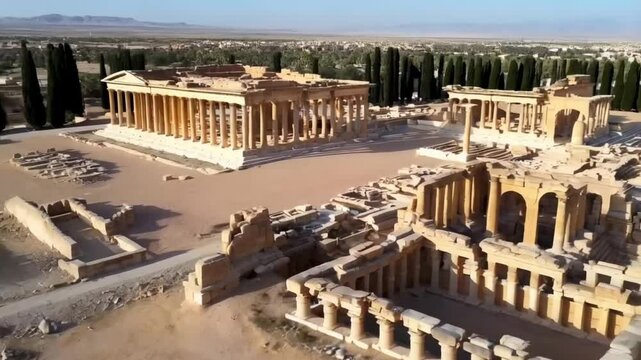aerial view of the archeological site of palmyra in syria