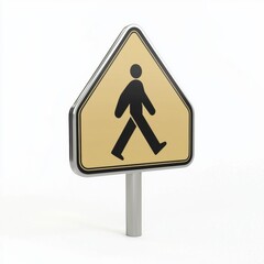 3D icon cartoon pedestrian crossing sign with a stick figure, isolated on a white background -