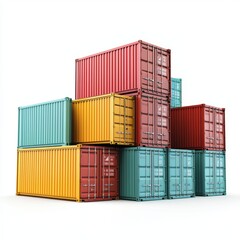 3D icon shipping container stacked in a port, isolated on a white background --quality 2