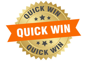 quick win. quick win round orange and gold label isolated on transparent background