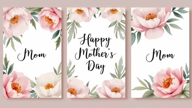 Elegant Mother's Day Cards with Watercolor Flowers, generative ai