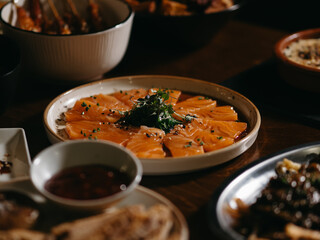 Table with gourmet dishes