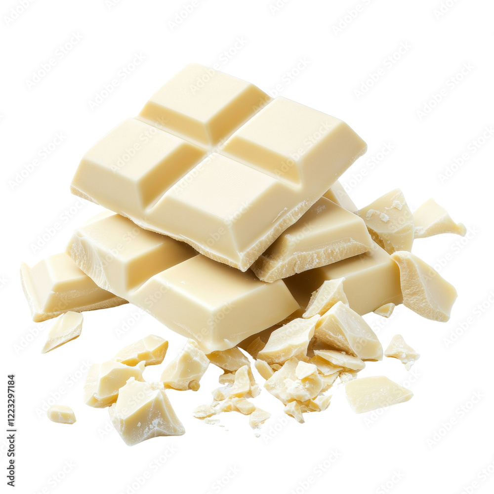 Aufkleber a close-up shot of a white chocolate bar broken into pieces with some smaller fragments scattered ar