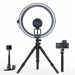 Obraz premium 3D icon cartoon ring light setup for professional vlogging, isolated on a white background 