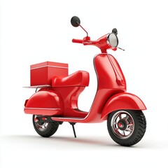 Obraz premium 3D icon cartoon scooter with a food delivery box, isolated on a white background