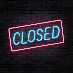 Fototapeta premium Neon Closed Sign with Glow on Brick Wall