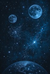 Fototapeta premium Celestial Network Connecting Planets And Stars