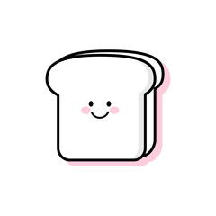 Cute happy funny toast. Vector kawaii character illustration design isolated on white background. Outline toast piece of bread