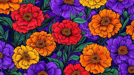 Vibrant Floral Tapestry: A Symphony of Colors