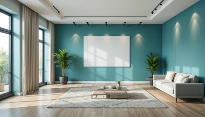 Modern Living Room Teal Walls White Sofa Decor