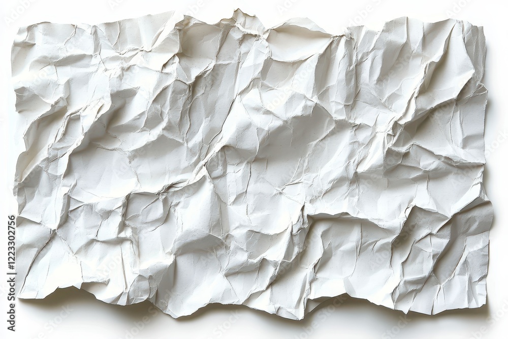 Poster Crumpled white paper sheets displayed flat on a clean surface showcasing unique texture and patterns in soft natural light