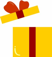 Minimalist Yellow Gift Box with Red Ribbon and Heart-Shaped Bow