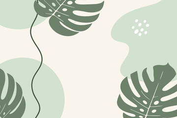 Background  With Monstera Leaves and Abstract Shapes.