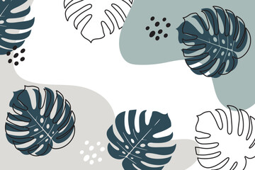 Background  With Monstera Leaves and Abstract Shapes.