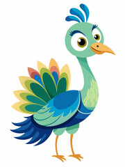 PNG Cute stork illustration animal waterfowl bird. Colorful Peacock Cartoon Illustration for Creative AI Solutions.