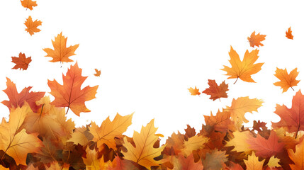 A digital illustration of orange and brown autumn leaves falling and forming a pile on the ground against a black background.
