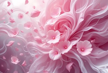 Pink Flowers and Flowing Fabric Create a Dreamlike Scene