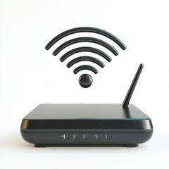 3D icon cartoon Wi-Fi symbol above a router, isolated on a white background 