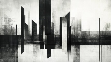 Abstract Black and White Cityscape Geometric Art