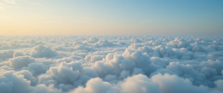 A sea of clouds stretching to the horizon under a gradient sky at dawn or dusk