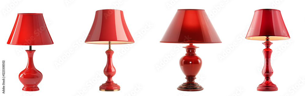 Poster a collection of four red lamps with different base styles and heights showcase various lighting opti