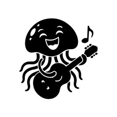 Colorful octopus playing guitar vector illustration
