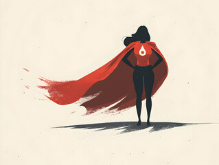 Superhero figure standing confidently with a flowing red cape, showcasing a symbol of blood, embodying strength and resilience in a powerful pose