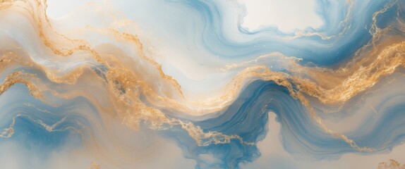 Golden and blue swirls evoke marble textures and atmospheric beauty