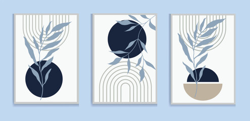 Modern green boho wall art set posters abstract boho rainbow prints boho artwork mid century vector