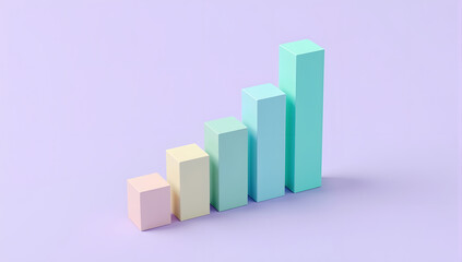 Pastel-colored 3D bar chart on a white background symbolizing growth, improvement, and progress for corporate, financial, and business-related projects or creative presentations