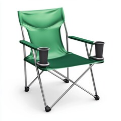 3D icon cartoon folding camping chair with a cup holder, isolated on a white background 