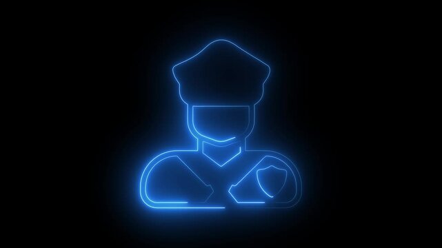 glowing neon patrol icon isolated on black background. HD video motion graphic animation