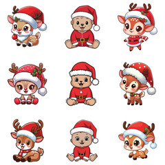 Santa Claus set. Deer vector. Colorful Vector illustration EPS 10