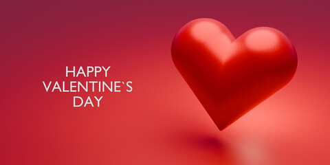Happy Valentine's Day Banner Greeting Card Big Heart Shape3D Rendering.
