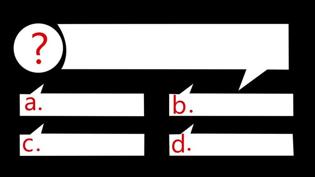 Quiz animation on black background, question answers template, test and quiz concept, quiz game.