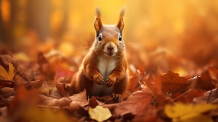 Playful squirrel amidst vibrant autumn foliage