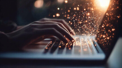 Personne tapant sur un clavier avec des donn&eacute;es AI