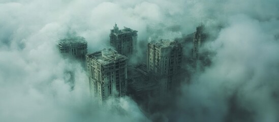 Obraz premium Apocalyptic Cityscape: Ruins Enveloped in Mist