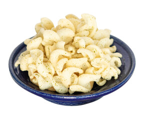 white and brown food on blue ceramic bowl with out background