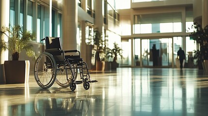Empty Wheelchair In Modern Building Lobby